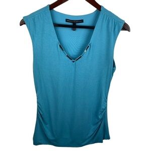 WHBM | Turquoise V Neck Silver Detail Shell Top